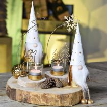Article Figurine décorative de Noël Gnome blanc, or Ø6,5cm H22cm 2 pcs