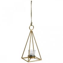 Photophore suspendu lanterne décoration métal doré 12.5×12.5×28cm