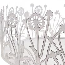 Article Plateau déco avec pissenlits, décoration métal pour printemps blanc, argenté shabby chic Ø25cm H10.5cm