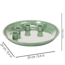 Article Plateau à bougies en forme de couronne de l'Avent verte avec quatre bougeoirs de 24 cm