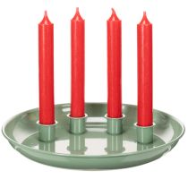 Article Plateau à bougies en forme de couronne de l'Avent verte avec quatre bougeoirs de 24 cm