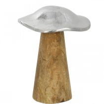 Déco de table champignon métal bois argenté champignon en bois H14cm
