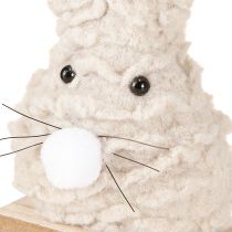 Article Lapin de Pâques décoratif en peluche – décoration de Pâques moelleuse en beige et blanc sur socle en bois H18cm 2 pcs