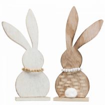 Article Décoration de table lapin de Pâques debout bois blanc/nature H27cm 2pcs