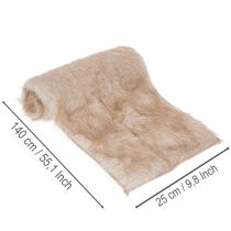 Article Chemin de table beige avec surface en fausse fourrure et bordure en fourrure, 24 x 140 cm