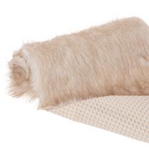 Article Chemin de table beige avec surface en fausse fourrure et bordure en fourrure, 24 x 140 cm