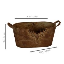 Article Bol ovale en métal avec anses, motif cerf, finition rouille, 36 cm