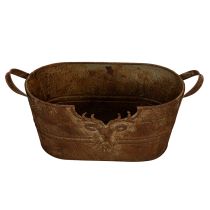 Article Bol ovale en métal avec anses, motif cerf, finition rouille, 36 cm