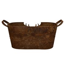 Article Bol ovale en métal avec anses, motif cerf, finition rouille, 36 cm
