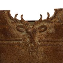 Article Bol ovale en métal avec anses, motif cerf, finition rouille, 36 cm