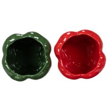 Article Pot de fleurs en céramique Poivrons rouge et vert Déco de cuisine moderne 13 cm, lot de 2