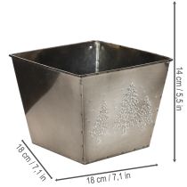 Article Pot de fleurs carré en métal à motif sapin, 18 cm