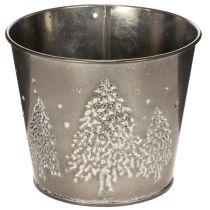Article Pot de fleurs en métal avec sapins pailletés, 13 cm