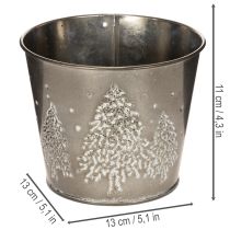 Article Pot de fleurs en métal avec sapins pailletés, 13 cm