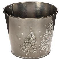 Article Pot de fleurs en métal avec sapins pailletés, 13 cm