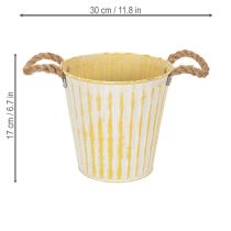 Article Pot en métal, décoration printanière, cache-pot avec anses, jaune, style shabby chic, Ø 18 cm, H 17,5 cm