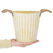 Article Pot en métal, décoration printanière, cache-pot avec anses, jaune, style shabby chic, Ø 18 cm, H 17,5 cm
