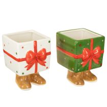 Article Jardinière en céramique cadeau de Noël avec pieds H11,5cm 2 pcs