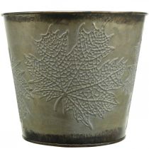 Article Jardinière pour l'automne, seau en métal à décor de feuilles, vase en métal doré Ø14cm H12.5cm