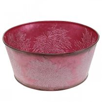 Jardinière pour l&#39;automne, vase en métal à décor de feuilles, pot décoratif vin rouge Ø25cm H11cm