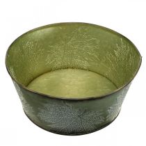 Article Jardinière avec feuilles d'érable, décoration automne, vase en métal vert Ø25cm H11cm