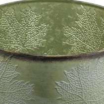 Jardinière, pot en métal avec feuilles d&#39;érable, décoration automne vert Ø25.5cm H22cm