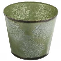 Jardinière, pot en métal avec feuilles d&#39;érable, décoration automne vert Ø25.5cm H22cm