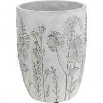 Vase Concrete White Flower vase avec fleurs en relief vintage Ø18cm
