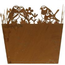 Article Cache-pot, métal décor oiseaux, cache pot, patine printanière H15,5cm