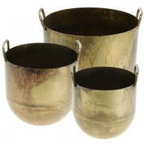 Cache-pot cache-pot aspect ancien avec anses métal H17 / 19,5 / 26cm, lot de 3