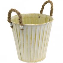 Article Pot en métal, décoration printanière, jardinière avec anses Jaune Shabby Chic Ø18cm H17.5cm