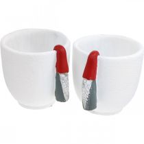 Article Pot de Noël avec gnome, décoration de l&#39;avent, jardinière en béton blanc, rouge Ø8cm H12.5cm 2pcs