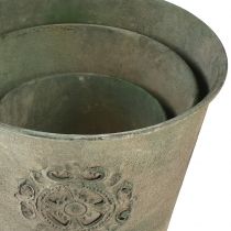 Article Pot de fleur métal vert vintage Ø22cm–13,5cm lot de 3