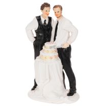 Article Figurine pour gâteau représentant un couple d'hommes avec un gâteau, 16,5 cm