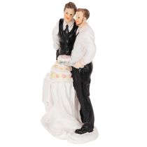 Article Figurine pour gâteau représentant un couple d'hommes avec un gâteau, 16,5 cm
