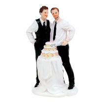 Figurine de gâteau couple d’hommes avec gâteau 16,5 cm