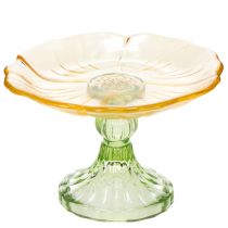 Article Assiette décorative en verre avec pied, décor floral, idéale pour les présentations festives, 15 cm