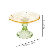 Article Assiette décorative en verre avec pied, décor floral, idéale pour les présentations festives, 15 cm