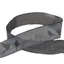 Article Ruban de deuil Au revoir ruban organza oiseaux noir 40mm 20m