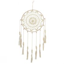 Décoration murale attrape-rêves macramé crème Ø22cm H54cm