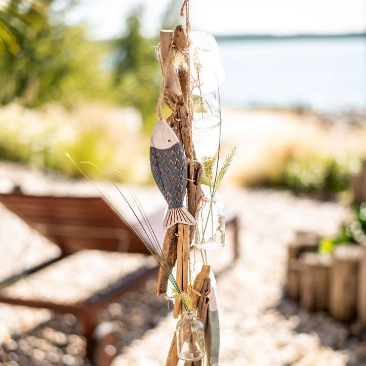 Article Guirlande de bois flotté décoration maritime en bois flotté avec vases en verre 70cm