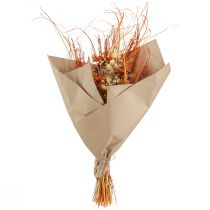 Article Bouquet décoratif séché « Chardon et Achillée millefeuille » Orange-Naturel blanchi, 55 cm, 150 g - Style maison de campagne