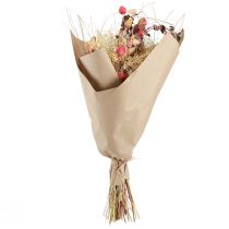 Article Bouquet de fleurs séchées style bohème, chardon-fraise et bleuet rouge délavé, aspect réaliste, 150 g