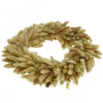 Article Couronne de porte, couronne décorative, couronne de fleurs séchées, velours de paille, Lagurus, style bohème, décoration naturelle, Ø31cm