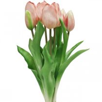 Article Tulipes Artificielles Real-Touch Rose Pêche 38cm Bouquet de 7pcs