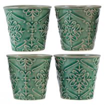Article Jardinière céramique vernis craquelé vert Ø7cm H8cm 4 pcs