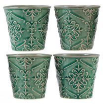 Article Jardinière céramique vernis craquelé vert Ø7cm H8cm 4pcs