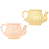 Article Jardinière théière décorative en céramique orange jaune 19,5×13,5×11cm 2 pcs