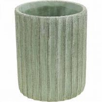 Jardinière Céramique Vert Rétro Rayé Ø13.5cm H17cm