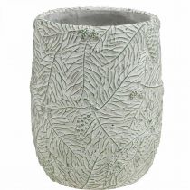 Jardinière en céramique vert blanc gris branches de pin Ø12cm H17.5cm